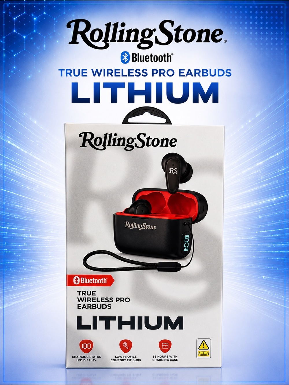 Rolling Stone Bluetooth True Wireless Pro Earbuds Lithium - Black & Red